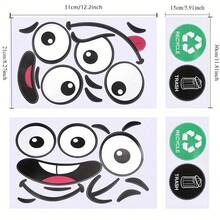 4pcs Cartoon Expressions Stickers, Self-Adhesive PVC, Shiny Gloss Finish, Indoor/Outdoor Cartoon Decoration For Walls, Trash Cans, Refrigerator, Plastic Surfaces - Black and White - View 10