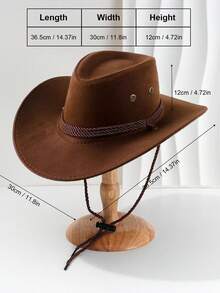 Chapéu de cowboy estilo faroeste (1 peça), ideal para Natal, festas natalinas, Halloween, Dia dos Namorados, Carnaval, passeios a dois, caminhadas, com cordão trançado exclusivo, aba larga e curva, perfeito para cavalgadas e férias.