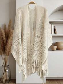 1PC Women's Hollowed Out Design Thin Shawl, Bohemian Style Cardigan, Suitable For Travel And Office Air-Conditioned Rooms, Warm Knitted Cape Blanket - Snowflake Color - View 6