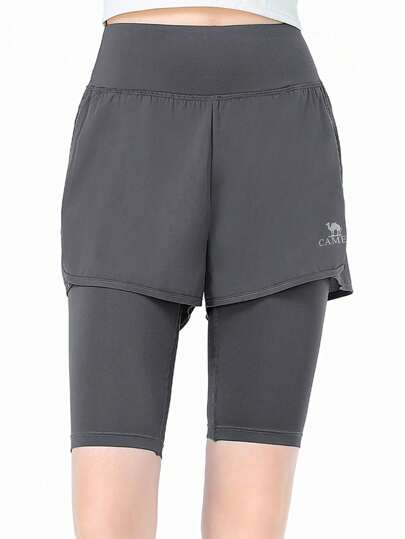 CAMEL CROWN Women's Sports Shorts 2 In 1 Yoga Pants For Summer, Quick-Dry Fitness Leggings, Breathable Running Shorts