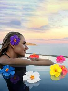 10 Stück/Set Hawaii Blumen Haarclips, Künstliche tropische Hibiskus Blumen Haarklammern für Strand Urlaub Party im Boho Stil, modisch, elegant, minimalistisch, einfarbig, geeignet für täglich, Lässig, Party, Pendeln, Urlaub, Dutt, Pferdeschwanz, Gesichtwäsche, Make-up, Outfit Accessoires, flache Klemmklammer, Haarspange