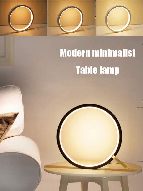 1pc Black/White Round LED Table Lamp With Push Button Switch - 3 Colours Variable Lighting For Bedroom, Living Room, Dining Room, Office Decor, Camping Night Light, Adjustable Brightness