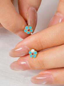 1 对 18K 镀金不锈钢花朵、星星、蝴蝶和爪形耳钉，螺丝后盖，适合女士和女孩日常佩戴、周末约会、生日派对、友谊礼物 - 彩色 - 查看 9