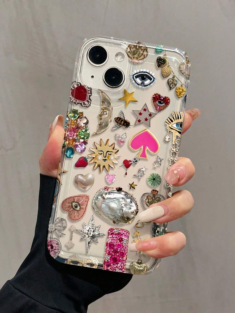 1 件复古钻石装饰气囊防震 TPU 手机壳适用于 Apple 16、15、14、13、12、11 Pro Max 和系列