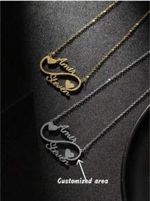 1pc Customized Double Name Infinity Necklace Girl Jewelry Stainless Steel Personalized Double Nameplate Heart Pendant Necklace, Custom Necklace, Name Necklace, Silver Chain Necklace Unique Customized Birthday Gift Couple Gift