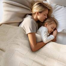 Knit Throw Blanket,Classical Checkered Blanket For Couch,Cozy Warm Knitted Throw Blanket For Bed Sofa Living Room, Decorative Stretched Throw, Lightweigh,50"X 60"Oatmeal - Cream White - View 2