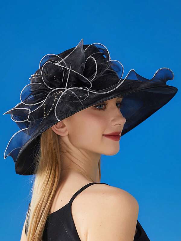 1pc Hat For Women Ladies Organza Fascinator Easter Tea Party Bridal Church Sunday Sun Hat