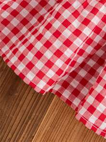 女童可爱草莓荷叶边领格子无袖休闲夏装