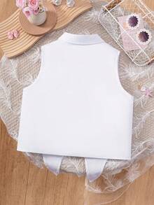 Girls & Kids Versatile Casual School Style Solid White Tie Up Sleeveless Shirt, Suitable For Vacation, Gathering, Group Activities - White - View 2