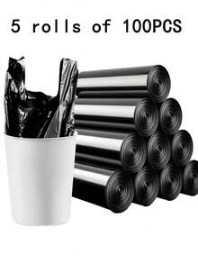 20/100/200 PCS 黑色带手柄垃圾袋，PE 材质，防漏防臭，一次性耐用垃圾袋，适用于厨房、客厅、卧室、浴室、卫生间、办公室 - 多用途塑料垃圾袋