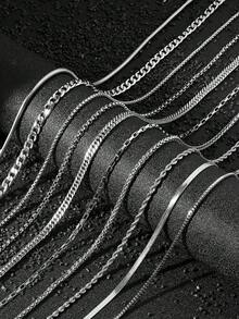 8 件时尚男士不锈钢链条项链套装 DIY 搭配日常佩戴