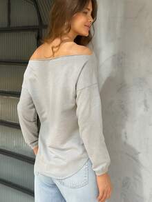 Stylish Women's Cold Shoulder Blouse - Light Grey - View 2