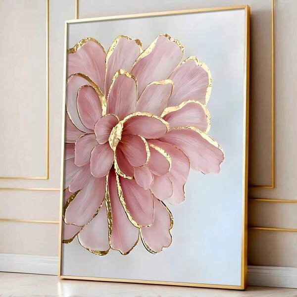 1pc/Set Pink Peony Flower With Gold Accents Canvas Wall Art Paintings,Modern Nordic Decorative Wall Art For Bedroom, Living Room, Office,No Frame