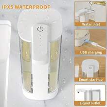 1pc 500ML Extra Large Capacity Touchless Smart Liquid Automatic Dispenser, Electric Smart Infrared Sensor Soap Dispenser, Hand Cleaner | Modern Kitchen Accessory | Bathroom Liquid Soap Dispenser, Tabletop Or Wall-Mounted, 4 Adjustable Flow Levels, IPX5 Waterproof, Transparent Tank, Quick Sensing Soap Nozzle, Suitable For Various Liquids, Ideal For Kitchen, Bathroom, Holidays, And Home Cleaning - White - View 4
