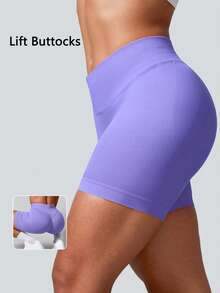 NcmRyu Women's Seamless Elastic Waist Shapewear Yoga Fitness Gym Running Sports Shorts Fall Clothes For Women - 紫色 - 查看 9