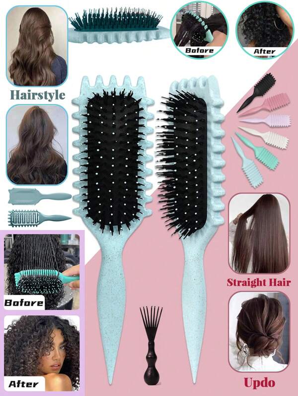 Locken-definierender Pinsel - Wellenrand-Entwirrbürste zur Locken-Definition, weiches Kissen-Design, reduziert Frizz & Bruch, sichtbarer glättender Effekt für Frauen & Männer