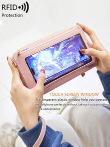 MIYIN Women's Minimalist Touch Screen Mobile Phone Bag With Wrist Strap & Adjustable Long Shoulder Strap, Multi Functional Double Zipper Shoulder Transparent Mini Small Bag Purse Mobile Phone Bag,Portable Hand Bag RFID Blocking Mobile Wallet Purse - Multicolor - View 10