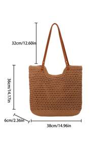 Sac à main de style vacances bord de mer à la mode et polyvalent avec un design ajouré grande capacité, léger et portable, style de sac de plage. Sac à bandoulière à double poignée, un sac de voyage indispensable, convient pour les vacances au bord de et les voyages.