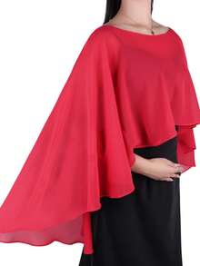 一件优雅女士雪纺披肩/围巾，柔软伴娘披肩，抗皱短前长后纯色雪纺披肩，婚礼罩衫，不对称披肩，多功能套头衫，适合伴娘、婚礼、正式场合、春夏秋季连衣裙穿着。 - 彩色 - 查看 18