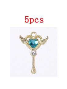 Set de 5 piezas Colgante con varita mágica con forma de corazón, Accesorio de joyería de aleación DIY apto para aretes, pulseras, collares, adecuado para uso diario de mujer