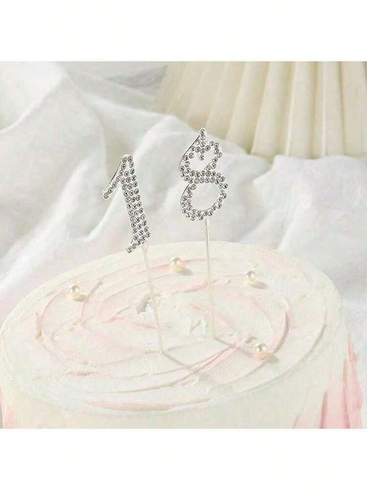 1 cái/10 cái 0-9 hợp kim Rhinestone vàng bạc số trang trí bánh cưới trang trí sinh nhật trang trí bánh cưới kỹ thuật số - Nhiều màu - Xem 3