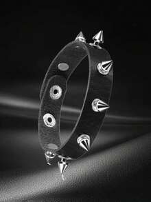 Xiacheng 1/6/9 件装尖头铆钉手链黑色皮革铆钉朋克手链袖口缠绕手镯按扣金属腕带男女通用