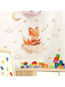 可爱狐狸儿童阅读墙贴 - 卡通书迷动物墙贴，适用于幼儿园、书房装饰、可移除教育教室装饰儿童房 - 彩色 - 查看 4