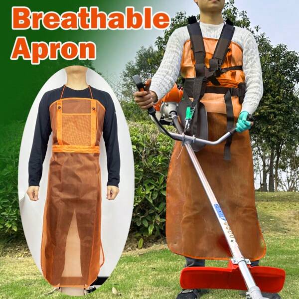 Durable Breathable Mesh Lawn Mower Apron With Pockets - 124cm Length Full Coverage Safety Workwear For Gardening, Trimming & Landscaping, Green/Orange/Blue