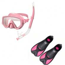 三件套浮潜面罩，防水潜水镜成人游泳镜水肺潜水，浮潜自由潜水高级蛙鞋可调节脚蹼成人长脚蹼游泳蛙鞋，潜水脚蹼，游泳自由泳蛙泳专项训练成人短鸭鞋硅胶潜水浮潜装备，为您带来愉悦的游泳体验，沙滩必需品，沙滩配件，泳池浮板