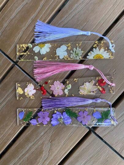 1/2/Pcs Flower Acrylic Bookmarks Book Page Holder Floral Bookmarks With Colorful Tassels Transparent Page Holders Perfect Gift For Christmas Day (Purple/Yellow/Pink/Blue)
