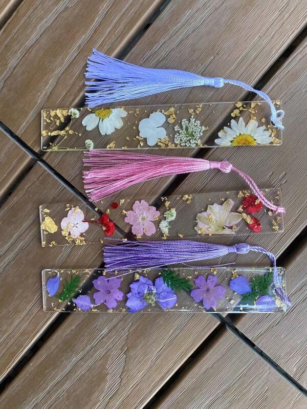 1/2/Pcs Flower Acrylic Bookmarks Book Page Holder Floral Bookmarks With Colorful Tassels Transparent Page Holders Perfect Gift For Christmas Day (Purple/Yellow/Pink/Blue)