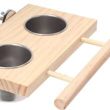 1pc Tiger Lily Peony & Phoenix Parrot Pattern Matte Solid Wood Bird Feeder With Food Bowl & Water Dish - Yellow - View 4