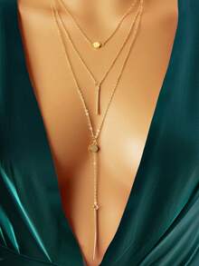 1 Piece Fashion Simple Multi-Layer Chain Long Necklace - Yellow Gold - View 1