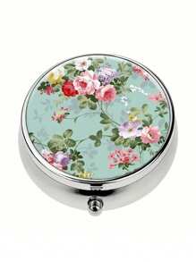 Pudełko na tabletki z 2 przegródkami, przenośne etui na leki, można umieścić w kieszeni lub portfelu, dekoracyjne metalowe pudełko do przechowywania leków i witamin, wyjątkowy prezent (kwiatowy)