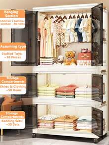 5/4/3/2/1层无需组装婴儿衣柜加厚婴儿储物柜家用零食整理箱衣服柜儿童衣橱 - 彩色 - 查看 9