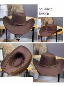 Chapéu de cowboy estilo faroeste (1 peça), ideal para Natal, festas natalinas, Halloween, Dia dos Namorados, Carnaval, passeios a dois, caminhadas, com cordão trançado exclusivo, aba larga e curva, perfeito para cavalgadas e férias.