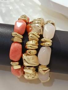 3 件套复古波西米亚风格粗多层棕色亚克力串珠手链，女士情侣派对和日常佩戴，奢华高端 - 多色A - 查看 3