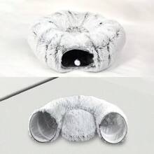 可折叠柔软猫隧道床带垫子，防刮，多功能灰色圆形猫床，舒适温馨，适合室内猫咪