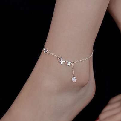 1 chiếc lắc chân bướm lấp lánh, thời trang nữ sang trọng thanh lịch lãng mạn độc đáo thiết kế trang sức chân tua rua tinh tế để đeo hàng ngày, đi biển, ngày lễ