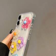 1 pieza Funda de teléfono de lujo de 5 colores de resina y flor transparente, compatible con iPhone 17/AIR16/15/14/13/12/11/Pro Max/Pro/Plus, cubierta protectora antideslizante