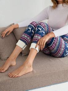 Legging Ketat Pinggang Tinggi Wanita, Hangat & Nyaman, Cocok untuk Motif Natal & Rusa - Royal Blue - View 5