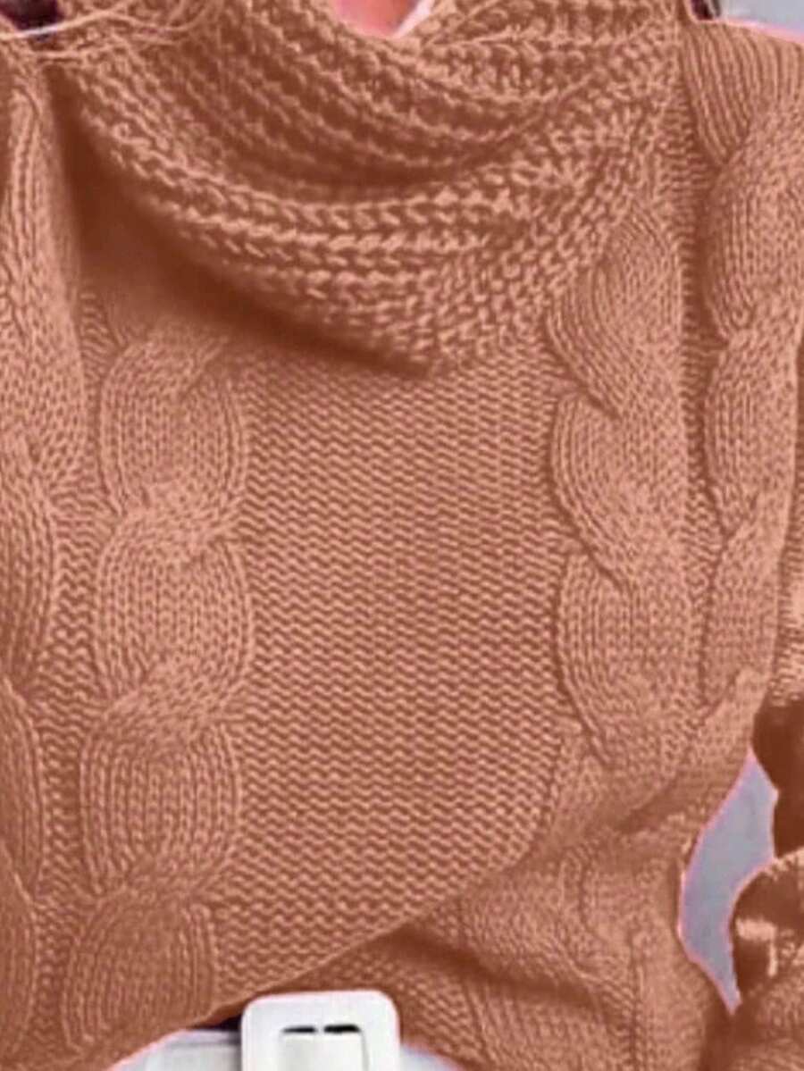 Knitted Blouse Boba Collar High Neck Blogger Braids - 裸體 - 查看 1
