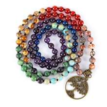 108 Natural Stone Mala Bead Colorful Gemstone Meditation Yoga Prayer Beads Necklace, Suitable For Men And Women As Multi-Layer Wrap Bracelet