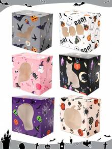 6 件带窗口的万圣节礼品盒，幽灵南瓜鬼蝙蝠黑猫设计万圣节糖果袋，不给糖就捣蛋，万圣节礼品包装盒，万圣节装饰，家居装饰，万圣节快乐装饰，万圣节礼物，万圣节派对用品，节日礼品袋，节日派对礼品