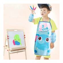 Cute Cartoon Kids Cooking Apron With Sleeves, Chef Hat And Pocket Apron Set, Children's Craft Art Kitchen Cooking Chef Set For Drinks, Food, Baking Toys, 3-8Y, Waterproof PVC Painting Smock, Toddler Preschool Art Smock