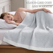 Downluxe Checkered Blanket Twin Size, 60x80 Inch Warm Lightweight Comfy Knitted Blanket, Ultra Cozy Twin For Bed/Sofa/Camping/Picnic (Sage Green) - 灰色 - 查看 9