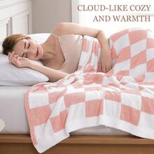 Downluxe Checkered Blanket Twin Size, 60x80 Inch Warm Lightweight Comfy Knitted Blanket, Ultra Cozy Twin For Bed/Sofa/Camping/Picnic (Sage Green) - 格紋粉紅色 - 查看 11