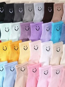 20 Pairs Baby Boys And Toddler Socks Random Smiling Face Jacquard Cuff | Soft Skin-Friendly Short Socks For Daily/Gifts/Travel