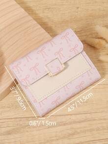 Pink Bow Love Pattern Fold Over Small Wallet Pocket Wallet Small Purse Bifold Slim Women Wallet Lightweight Portable Credit Card Key Case Short Wallet Cute Modern Fashion For Birthday Gift Christmas Anniversary Women Girls Lady,Business,For Anniversary,For Christmas,On Valentine Day,For Birthday Gift,For Gift,For Lover For Women,For Girls,For Lady,For Female,Bag School Supplies For School Dorm Room & Back To School - Pink - View 5
