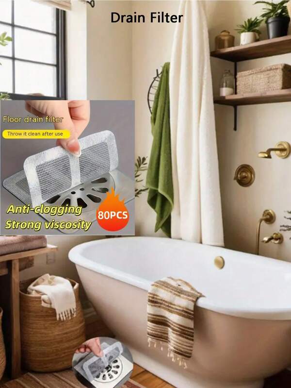 80PCS/30PCS Disposable Drainage Filter, Hair Blocking, Anti-Clogging, Odor Control, Insect Blocking – Floor Drain Sticker For Bathroom Floor, Kitchen Sink, Shower Room, Bathtub, Laundry Room, Balcony Drain,For Back To Home,Wedding Season,Random Style Delivery